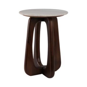 Tavolino con piano in marmo e base scultorea in legno per l'arredamento della casa e piccoli spazi - Product Image 2