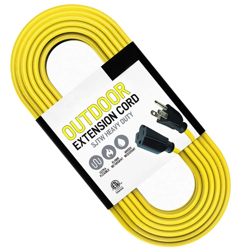 Heavy Duty 25FT Yellow Extension Cable Extension Cords Electric Extension Cord 3 pin SJTW Indoor Home Appliance