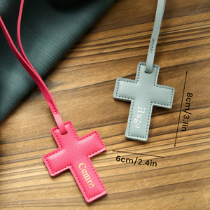 Colgante de cuero PU con forma de cruz para bolso, llavero, etiqueta de equipaje de viaje, accesorios colgantes - Product Image 5
