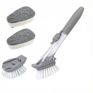 แปรงล้างจานพลาสติกใสพร้อมที่จ่ายสบู่ สแตนเลส ขนแปรง PET ราคาโรงงาน - Product Image 1