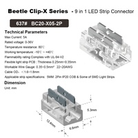 Connecteur de bande LED à contact en cuivre RGB 9-en-1 9W 5mm/8mm/10mm pour miroir de salle de bain, meubles/placard, application mâle/femelle 2P 0-36V