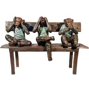 Escultura de jardín al aire libre, estatua de bronce de <span class=keywords><strong>Tres</strong></span> <span class=keywords><strong>Monos</strong></span> <span class=keywords><strong>Sabios</strong></span> sentado en el banco, a la venta - Product Image 4
