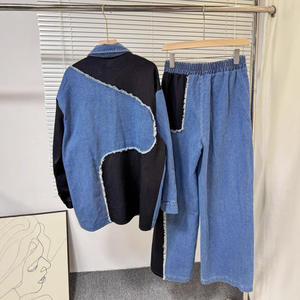 Mode printemps automne tenue 2025 doux Street Wear femmes à manches longues Denim Patchwork veste et pantalon 2 pièces ensemble - Product Image 5