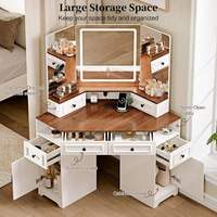 Coiffeuse d'angle moderne en bois avec miroir et éclairage, 6 tiroirs, 3 réglages de luminosité, pour chambre et salon - Vente en gros