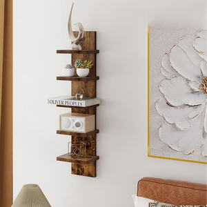 5 Tier Vintage <strong>Wood</strong> Floating Shelves Unit Modern Column Design Heavy Duty Wall Mount <strong>Shelving</strong> for Bedrooms <strong>Bathrooms</strong> Spice - Product Image 5