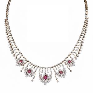 Conjunto de Collar de Rubí de Alta Gama con Brillantes Diamantes Engastados en Oro Amarillo, Joyería Fina Hecha a Mano para Eventos y Uso Festivo - Product Image 1