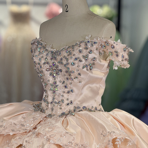 Dy5959 Puffy Ball Gown Chiffon Appliqued Sweetheart Neckline off Shoulder <b>Ankle</b>-Length Quinceanera Graduation Dresses for - Product Image 2