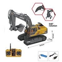 Camion Excavateur RC 3-en-1 2.4G 12 Canaux avec Foret, Pince et Grue, Rotation à 680 Degrés, Métal, Prêt à l'emploi, Télécommande 30m