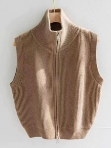 Gilet Minimalista con Zip <span class=keywords><strong>Senza</strong></span> <span class=keywords><strong>Maniche</strong></span> a Collo Alto in Poliestere Lavorato a <span class=keywords><strong>Maglia</strong></span> per Donna Autunno 2025 Maglione Tinta Unita - Product Image 5