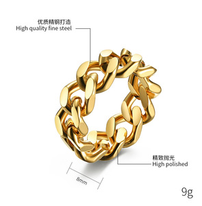 Anillo de Cadena Cubana de Acero Inoxidable Chapado en Oro PVD de 18k ACEWORKS para Hombre |   Impermeable, Hipoalergénico, Estilo Vintage que no se desvanece - Product Image 6