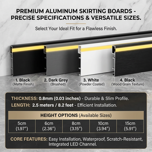 Rodapié de aluminio con LED para pared |   Perfil de Luz LED Metálico para Decoración de Interiores 6cm 8cm 10cm 12cm 15cm - Product Image 4