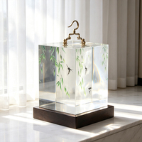 Lampada da Comodino Zen con Scultura in Resina Disegnata a Mano, Motivi Tradizionali Cinesi di Uccelli e Piante, Luce Notturna Decorativa per Interni, Basso MOQ