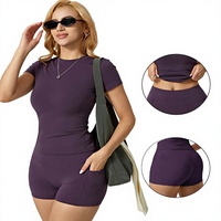 Ensemble de yoga 2 pièces à séchage rapide : soutien-gorge et short de yoga tendance en Spandex/Nylon, taille haute élastique, tenue de sport