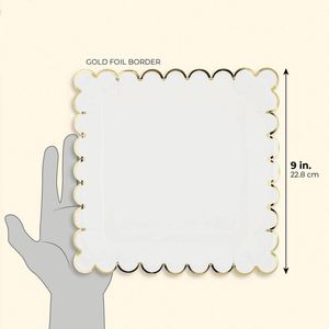 Assiettes carrées en papier personnalisées imprimées, vaisselle jetable pour fêtes avec bordure dorée pour mariages, douches nuptiales et événements - Product Image 3