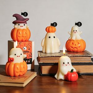 Set di <span class=keywords><strong>Candele</strong></span> Profumate a Forma di Fantasma e Zucca per Halloween, <span class=keywords><strong>Candele</strong></span> Decorative Fatte a Mano in Cera di Soia per Casa, Feste e Regali di Halloween - Product Image 1