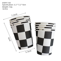 Articles de fête à carreaux noirs et blancs pour Halloween, thème course automobile, comprenant assiettes, serviettes et gobelets en papier