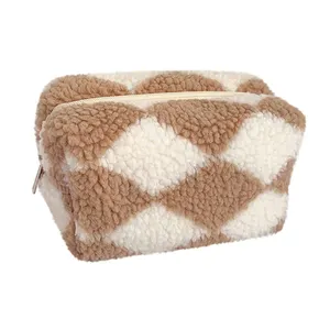 Custom Teddy Cosmetic Bag Customizable Terry Cloth Polar Fleece Travel Makeup Felt Plush Zipper Bag cosmetic bags