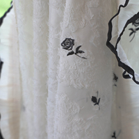 Rideau Intégré Moderne Français en Gaze Transparente Imperméable, Broderie Rose Crème, Écologique, Lavable à la Main, Hiver, pour Salon