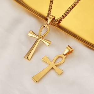 メンズステンレススチールコプトアンククロス宗教ネックレスペンダントゴールド - Product Image 1