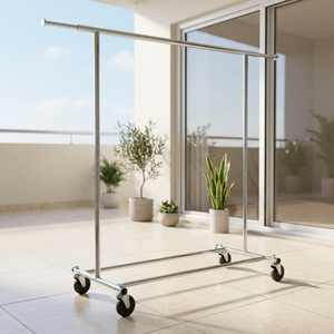 Perchero Metálico Moderno de Alta Resistencia con Ruedas, de Una Sola Barra, Altura Ajustable, Plegable, Organizador de Ropa para Hogar y Hotel - Product Image 1