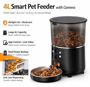 Distributeur automatique de nourriture pour animaux de compagnie intelligent en plastique solide moderne de 4 L avec caméra, application Tuya pour petits chiens de tous âges - Product Image 6