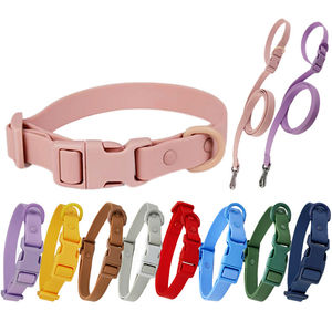 Ensemble laisse et collier pour chien en PVC personnalisable, imperméable et réglable, motif imprimé assorti au logo pour la promenade des chiens - Product Image 1