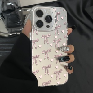 Custodia per cellulare INS Pink Love Bow colorata argento per <span class=keywords><strong>iPhone</strong></span> 16 Plus 15 17 Pro Max, cover posteriore trasparente IMD, Funda Coque - Product Image 2