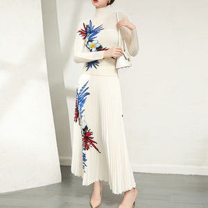 Accepter <span class=keywords><strong>Ensemble</strong></span> 2 pièces personnalisé de haute qualité plissé imprimé style décontracté pour femmes <span class=keywords><strong>Ensemble</strong></span> chemise à manches longues et jupe longue plissée <span class=keywords><strong>Ensemble</strong></span> deux pièces - Product Image 4