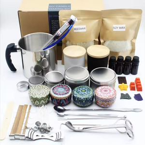 <span class=keywords><strong>Kit</strong></span> de fabrication de bougies DIY en cire de soja et cire d'abeille, senteurs personnalisées, 10 ensembles, emballage OEM pour la décoration intérieure pendant Noël et Diwali – Offre Spéciale - Product Image 1