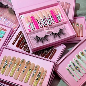 Vente en Gros Lot de 10 <span class=keywords><strong>Kit</strong></span> Combiné <span class=keywords><strong>Ongles</strong></span> à Presser avec <span class=keywords><strong>Faux</strong></span> Cils Logo Personnalisé <span class=keywords><strong>Faux</strong></span> <span class=keywords><strong>Ongles</strong></span> Acryliques Couverture Complète avec Colle - Product Image 2