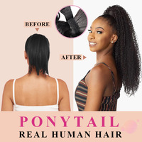 FYD Vente en gros de cheveux humains vierges brésiliens de haute qualité, 24 pouces, 100g, bouclés crépus, extension de queue de cheval sans colle