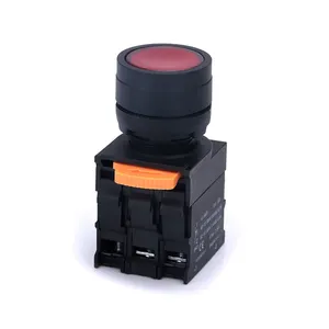 Interruptor pulsador de plástico con luz LED roja, interruptor pulsador de botón de plástico momentáneo, interruptor pulsador de plástico metálico CE ROHS de 22mm