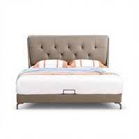Lit double en cuir de style minimaliste italien, luxe léger, haut de gamme, élégant, vintage, style français, rembourré, solide, pour chambre principale