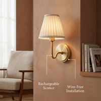 Applique Murale LED Sans Fil à Piles avec Abat-jour Plissé et Variateur Tactile, Livraison Rapide depuis les États-Unis, Idéale pour la Décoration de Chambre d'Hôtel