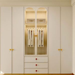 Armario de Dormitorio de Pared de Diseño Moderno, Serie Clásica en Blanco Crema Francés, Estilo Ligero y Lujoso - Product Image 4