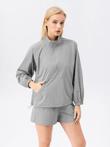 Top da donna a maniche lunghe con colletto in piedi sportivo e per il tempo libero con pantaloncini da corsa Set due pezzi per il Fitness - Product Image 5