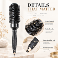 Brosse à cheveux ronde professionnelle, barillet en aluminium ventilé, poils en nylon, manche en caoutchouc, pour le coiffage et le séchage, vente en gros pour salons de coiffure