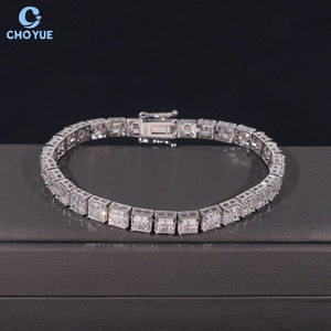 Cadena de tenis de moissanita talla princesa con incrustaciones de circonitas, de plata 925 chapada en oro, collar estilo hip hop, pasa el test de diamante, joyería fina al por mayor - Product Image 2