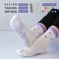 Chaussettes de yoga personnalisées de haute qualité avec logo, respirantes en coton, antidérapantes, pour femme, chaussettes de yoga antidérapantes, chaussettes de barre et de pilates avec grip