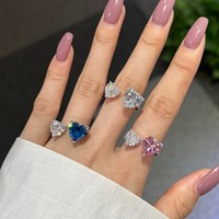Vente en gros de nouveaux bijoux à la mode en argent S925 avec anneaux ouverts réglables en forme de double cœur rose et bleu pour femmes