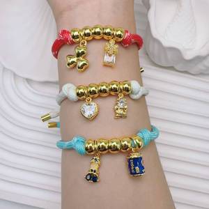 Preciosa Pulsera de Flor/Corazón con Circonitas, Pulsera Colorida de Fresa/<span class=keywords><strong>Cactus</strong></span> con Esmalte, Joyería de Cobre Hecha a Mano Ajustable - Product Image 5