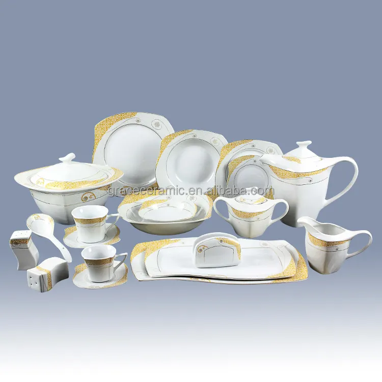 Turkije Pakistan 63Pcs Nieuwe Bone China Diner Set Royal S Vorm Keramische Fijn Porselein 68 Stuks Serviesje Voor 6 Persoon