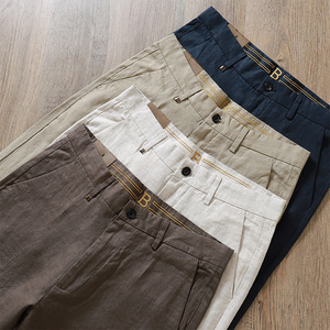 Nuovi <span class=keywords><strong>pantaloni</strong></span> Casual da <span class=keywords><strong>uomo</strong></span> sottili di fascia alta da <span class=keywords><strong>uomo</strong></span> in <span class=keywords><strong>lino</strong></span> puro e morbido e liscio - Product Image 2