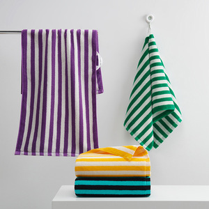 Serviette de bain rayée Qianl Core 40x90 cm en coton peigné, moelleuse et absorbante, pour usage domestique - Product Image 4