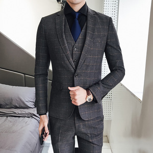 Mode nouveaux hommes automne et hiver jeunesse Plaid <span class=keywords><strong>costume</strong></span> trois pièces hommes décontracté bouton unique hommes costumes - Product Image 6