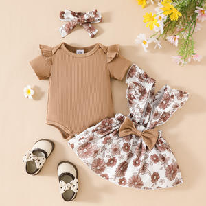 2025ユニセックスサマーコットン3ピースセット幼児花柄フリルストラップスカート半袖ハ服スカーフ可愛いODMパターン - Product Image 6