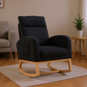 Fauteuil à bascule Db Modern Rocking Chair gris foncé, revêtement en tissu, structure en bois massif, pour salon ou bureau à domicile - Product Image 2