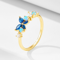Nouvelle bague élégante en opale en forme de papillon, incrustée de zircon brillant, bagues de fiançailles fines, bijoux en argent sterling 925