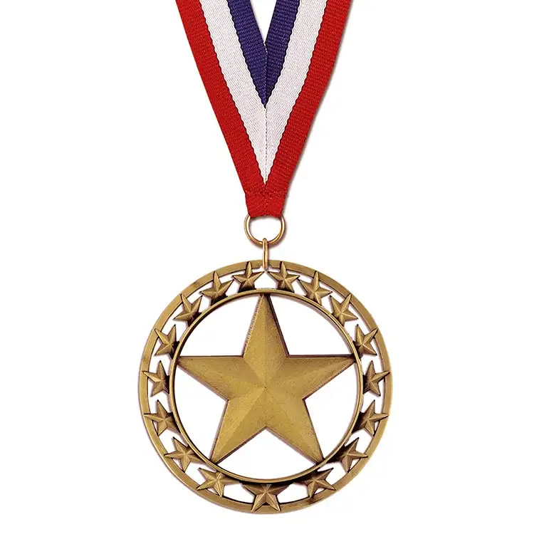 Medalhas personalizadas do bronze do ouro da estrela do ouro com fita do pescoço