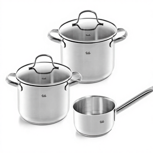 Ensemble de casseroles <span class=keywords><strong>Fissler</strong></span> San Francisco en acier inoxydable 3 pièces avec couvercle en verre pour cuisinières à induction - Product Image 1